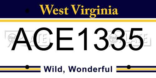 ACE1335 West Virginia License Plate