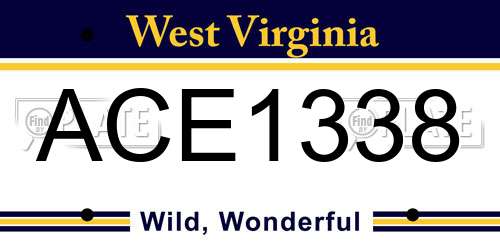 ACE1338 West Virginia License Plate