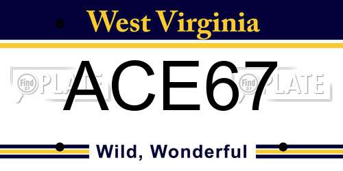 ACE67 West Virginia License Plate
