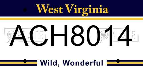 ACH8014 West Virginia License Plate