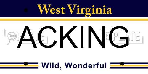 ACKING West Virginia License Plate