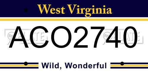 ACO2740 West Virginia License Plate