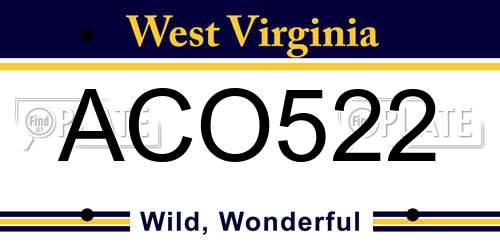ACO522 West Virginia License Plate