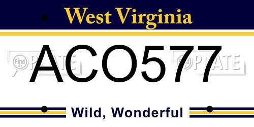 ACO577 West Virginia License Plate
