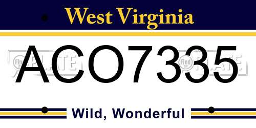 ACO7335 West Virginia License Plate