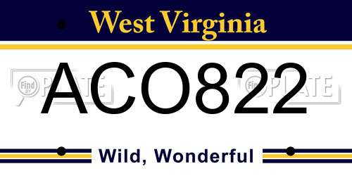 ACO822 West Virginia License Plate