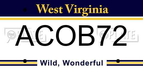 ACOB72 West Virginia License Plate