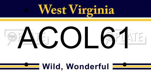 ACOL61 West Virginia License Plate