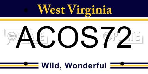 ACOS72 West Virginia License Plate