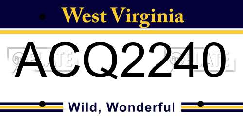ACQ2240 West Virginia License Plate