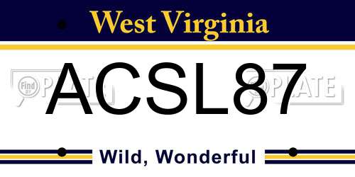 ACSL87 West Virginia License Plate