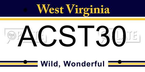 ACST30 West Virginia License Plate