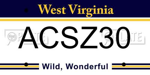 ACSZ30 West Virginia License Plate