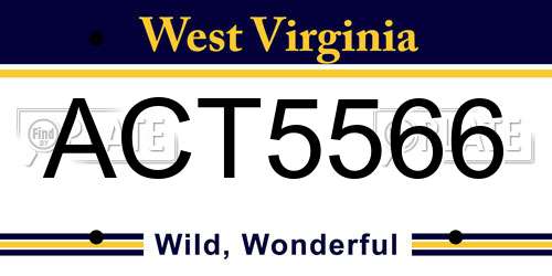 ACT5566 West Virginia License Plate