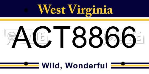 ACT8866 West Virginia License Plate