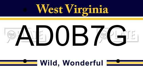 AD0B7G West Virginia License Plate
