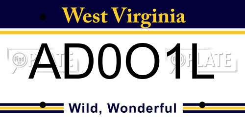 AD0O1L West Virginia License Plate