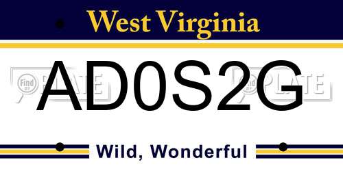 AD0S2G West Virginia License Plate