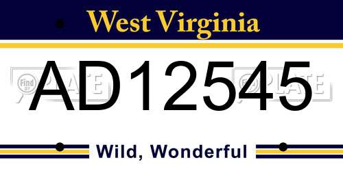 AD12545 West Virginia License Plate