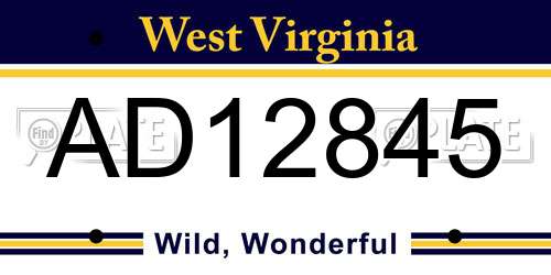 AD12845 West Virginia License Plate