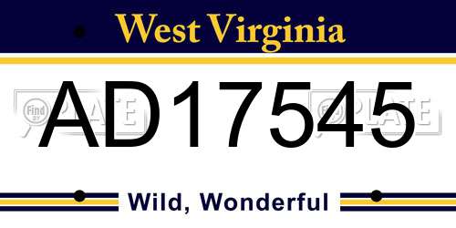 AD17545 West Virginia License Plate