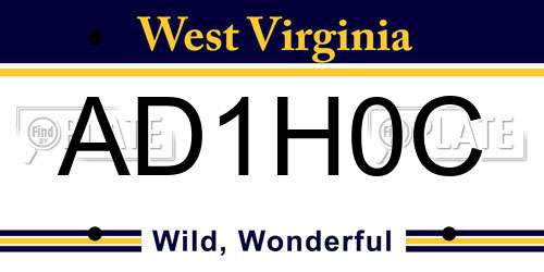 AD1H0C West Virginia License Plate