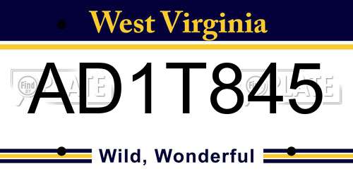 AD1T845 West Virginia License Plate