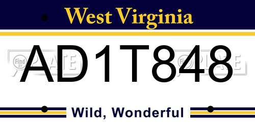 AD1T848 West Virginia License Plate