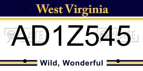 AD1Z545 West Virginia License Plate