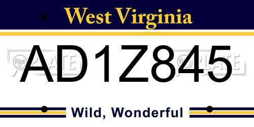 AD1Z845 West Virginia License Plate