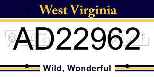 AD22962 West Virginia License Plate