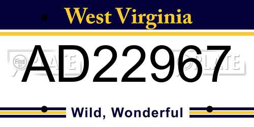 AD22967 West Virginia License Plate