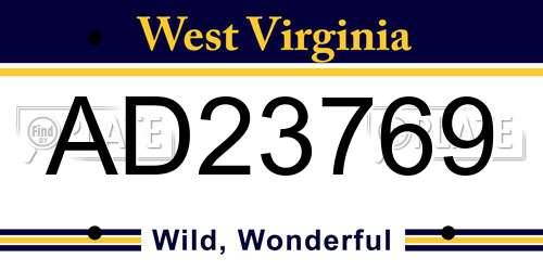 AD23769 West Virginia License Plate