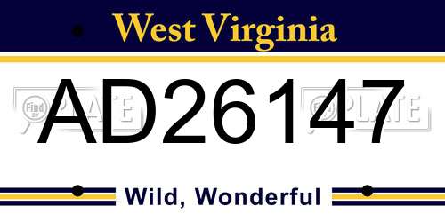 AD26147 West Virginia License Plate