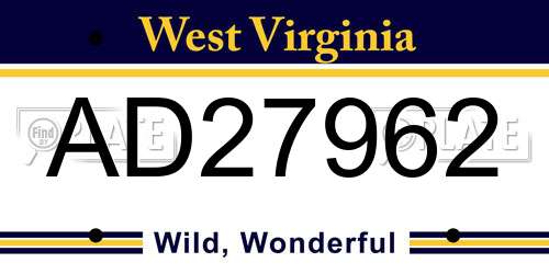 AD27962 West Virginia License Plate