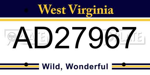 AD27967 West Virginia License Plate