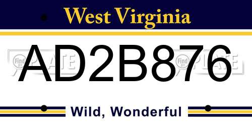 AD2B876 West Virginia License Plate
