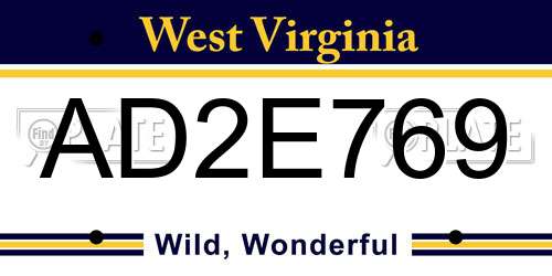 AD2E769 West Virginia License Plate