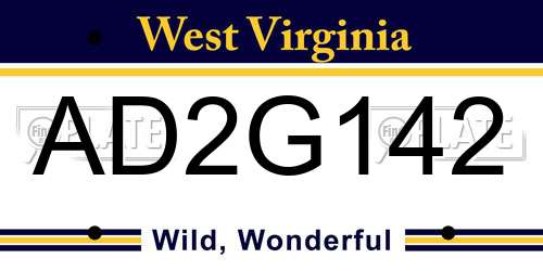 AD2G142 West Virginia License Plate