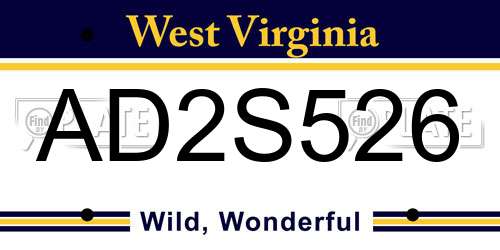 AD2S526 West Virginia License Plate