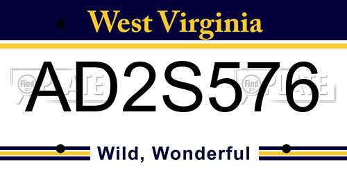 AD2S576 West Virginia License Plate