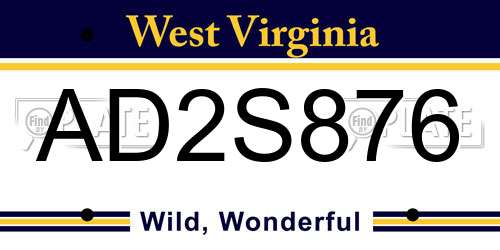 AD2S876 West Virginia License Plate