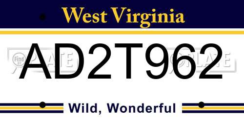 AD2T962 West Virginia License Plate