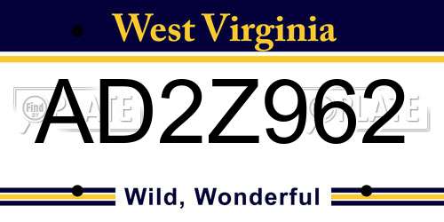 AD2Z962 West Virginia License Plate