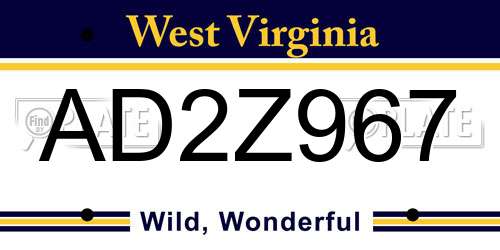 AD2Z967 West Virginia License Plate