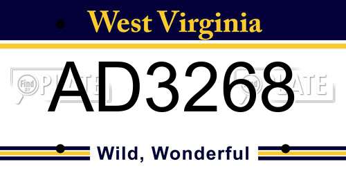 AD3268 West Virginia License Plate