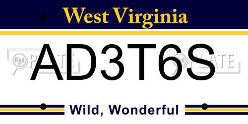 AD3T6S West Virginia License Plate