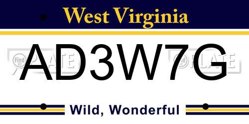 AD3W7G West Virginia License Plate