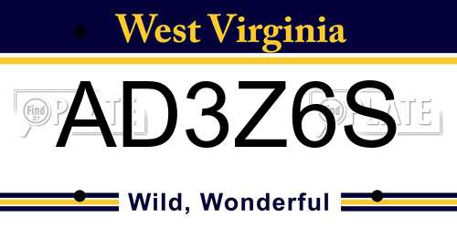 AD3Z6S West Virginia License Plate