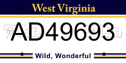 AD49693 West Virginia License Plate